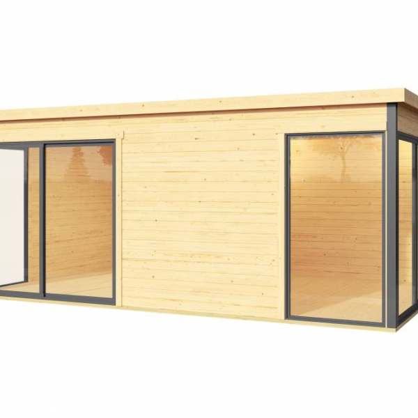 Abri de jardin Domeo 3 PLUS / 15.67 m2 / 44 mm / + plancher bois - Cuisine d'été / Espace Wellness / Pool House / Espace de Rangement / Studio de jardin