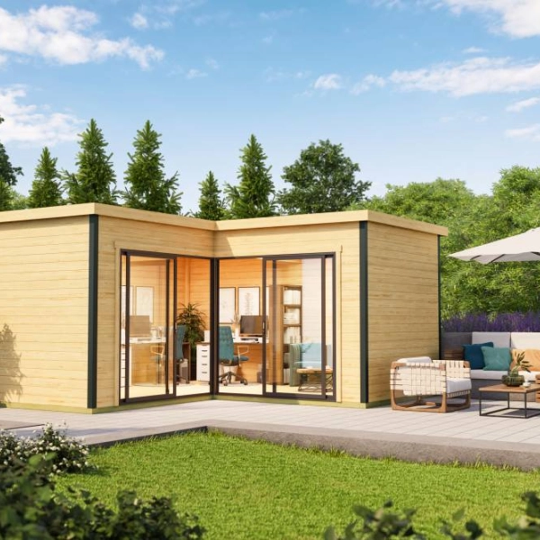 Abri de jardin Domeo 6 PLUS / 17.9 m2 / 44 mm / + plancher bois - Cuisine d'été / Espace Wellness / Pool House / Espace de Rangement / Studio de jardin
