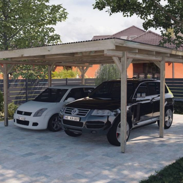 CARPORT BOIS DOUBLE 25 m2 / 2 places / 616 - Carport 616 / 2 places / surface couvrante 25 m2