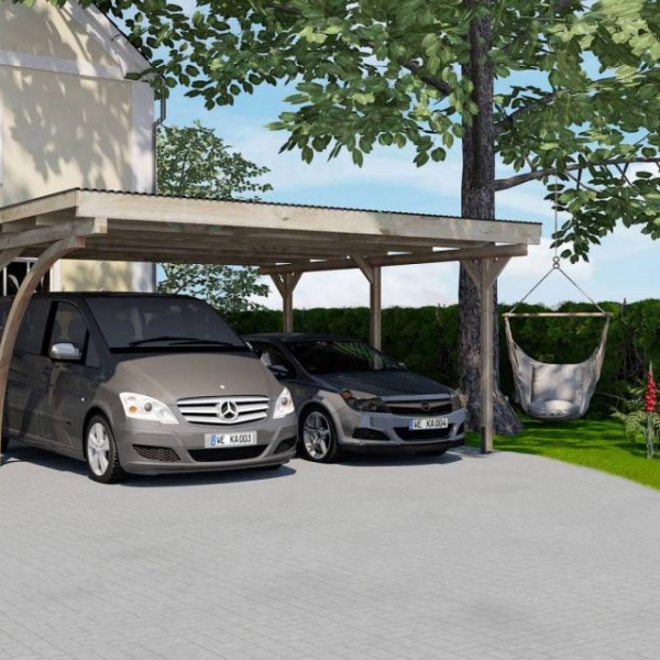 CARPORT BOIS DOUBLE 25 m2 avec 1 arc / 2 places / 616 - Carport 616 / 2 places / surface couvrante 25 m2
