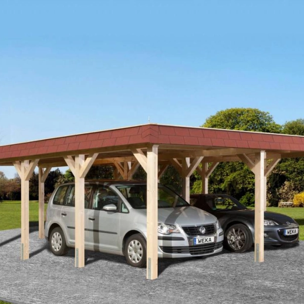 CARPORT BOIS DOUBLE 51 m2 toit Acier / 2 places / 615 T2 - Carport 615 T2 / 2 places / surface couvrante 51 m2