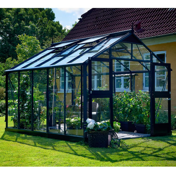 Serre de jardin JULIANA Premium anthracite 10,9 m² + verre trempé - aluminium anthracite / verre trempé 3 mm