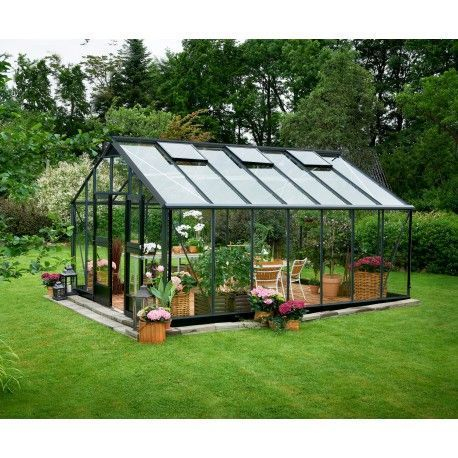 Serre de jardin JULIANA Gartner anthracite 18,8 m2 + verre trempé - aluminium anthracite / verre trempé 3 mm