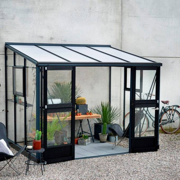 Serre de jardin JULIANA Veranda 6.6 m² anthracite + verre trempé - aluminium anthracite /verre trempé 3 mm