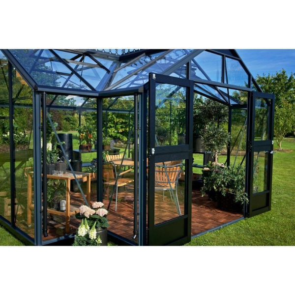 Serre de jardin JULIANA Orangery 15.2 m² anthracite + verre trempé - aluminium anthracite / verre trempé 3 mm
