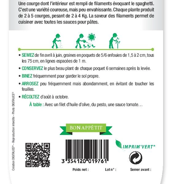 COURGETTE Végétale Spaghetti - FRAIS DE PORT OFFERT Graines potagères