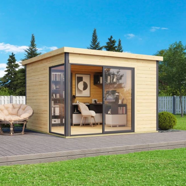 Abri de jardin Domeo 1 PLUS / 8.48 m2 / 44 mm / + plancher bois - Cuisine d'été / Espace Wellness / Pool House / Espace de Rangement / Studio de jardin / Pavillon de