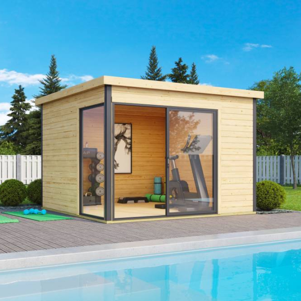 Abri de jardin Domeo 1 PLUS / 8.48 m2 / 44 mm / + plancher bois - Cuisine d'été / Espace Wellness / Pool House / Espace de Rangement / Studio de jardin / Pavillon de 