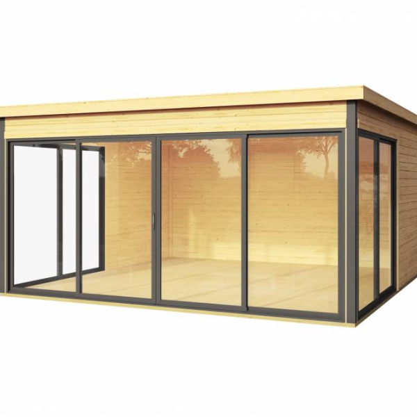 Abri de jardin Domeo 5 PLUS / 16.74 m2 / 44 mm / + plancher bois - Cuisine d'été / Espace Wellness / Pool House / Studio de jardin
